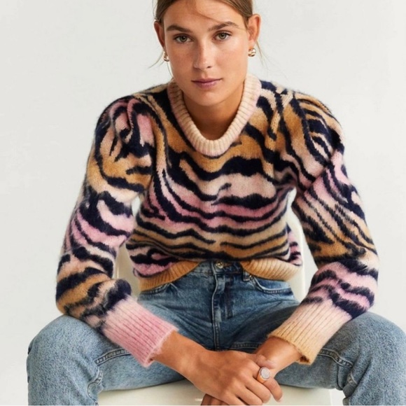 Mango Multicolor Animal Print Sweater - Picture 1 of 6
